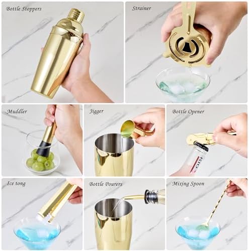 Wukuna Cocktail Shaker Bartender Kit, 11 Pcs Bar Tool Set with Bamboo Stand