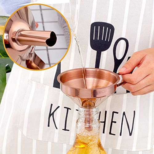 DOCBLACK Stainless Steel Funnel Set of 2, Stainless Steel Funnel with Removable Strainer and Handle, Food Grade Metal Kitchen Funnel for Fluid, Liquid, Oil, Powder Filling Bottles (Silver & Rosegold)