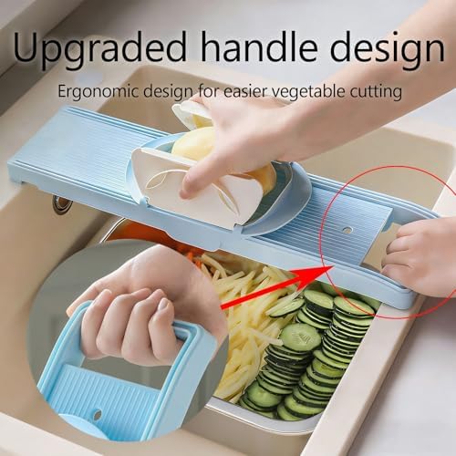 LongJiang S2 Mandoline Slicer Set, Adjustable Thickness, 0.09-0.15 inches (2.5-4 mm), Safety Hand Guard, Adjustable Slicing Shredding, for Cabbage, Potato, Tomato, Carrot, Vegetables and Fruits