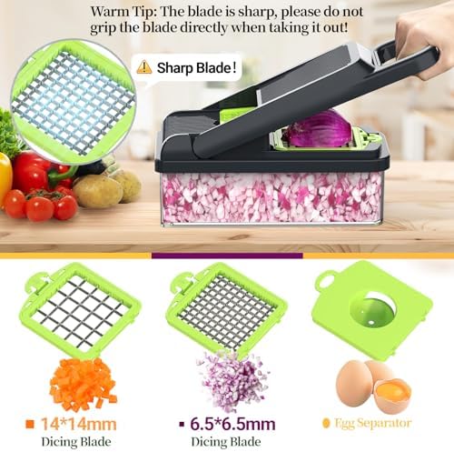 12-in-1 Vegetable Chopper 7 Blades, Veggie Cutter with Handle, Green/Grey