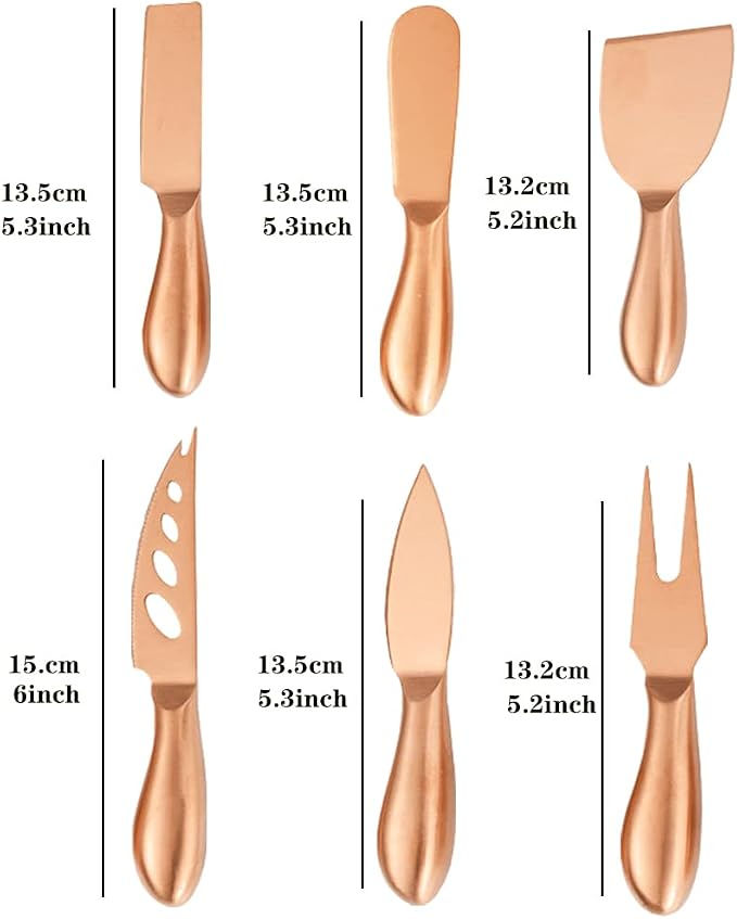 Cheese Knife Set 6 Piece - Stainless Steel Cutter, Spreader With Ergonomic Handle, Shaver and Fork for Holiday, Birthday, Wedding, Party