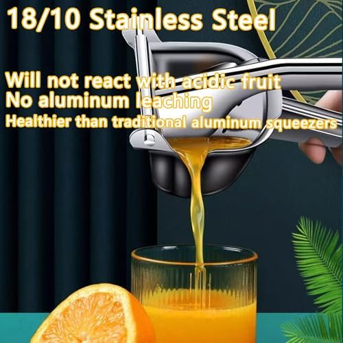 Lemon Squeezer, 304 Food Grade 18/8 Stainless Steel Manual Juicer with Ergonomic Grip, Silver