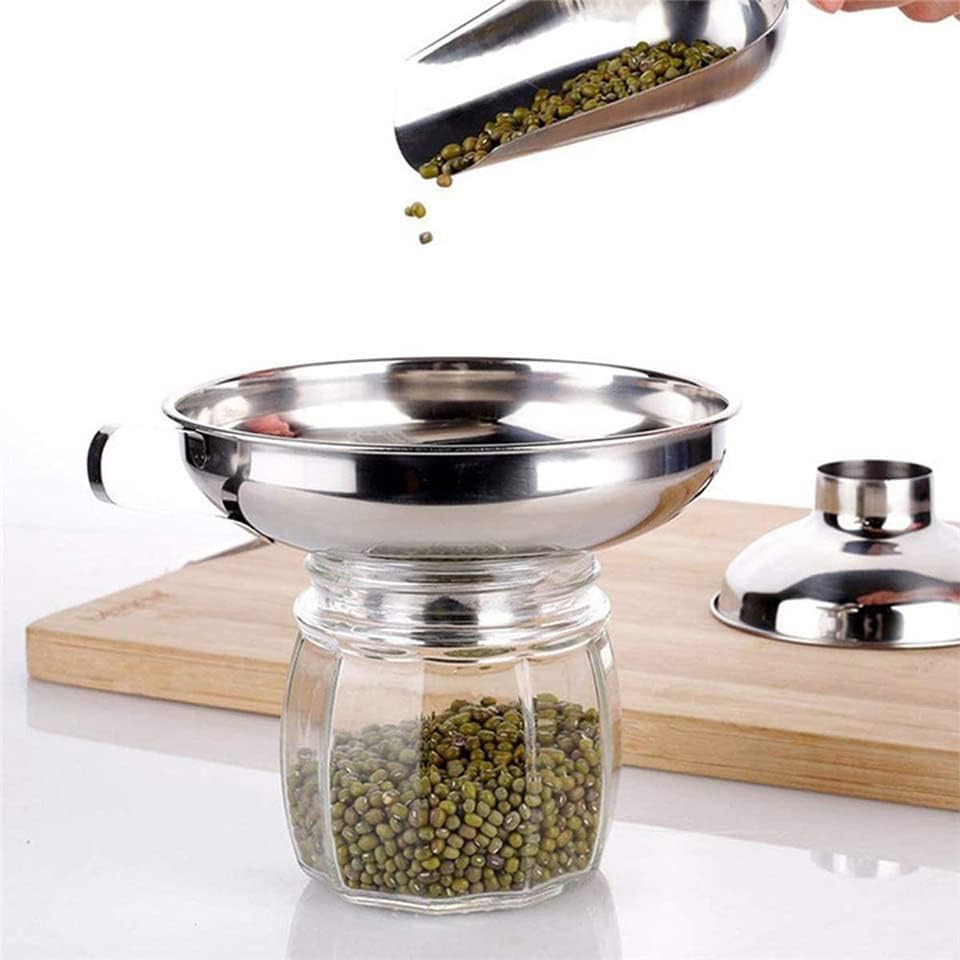 3 Pack Wide Mouth Stainless Steel Funnel Set with Detachable Filter Strainer, Food Grade Metal Kitchen Funnels with Handle, Large & Small Funnels for Canning, Jars, Liquid & Dry Ingredients