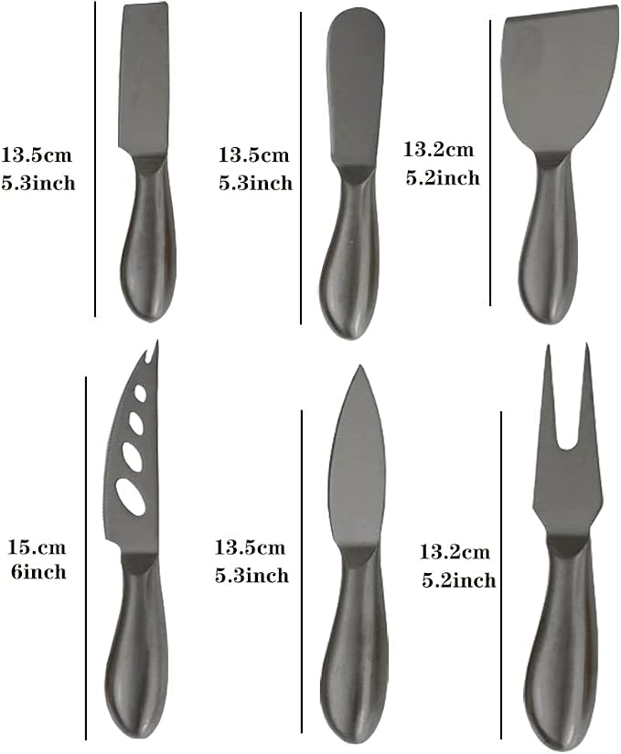 Premium 6-Piece cheese knife Stainless Steel Cheese Knife Collection with Cheese Fork Slicer and Cheese Cutters Cheese Tool Collection Great Gift (Black)