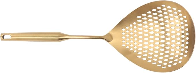 Stainless Steel Strainer Spoon, Long Handle, 15.7 Inches, Gold, for Cooking, Frying, and Filtering