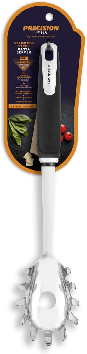 Tower T832225 Precision Plus Spaghetti/Pasta Server with Hanging Loop, Softtex Handle, Stainless Steel
