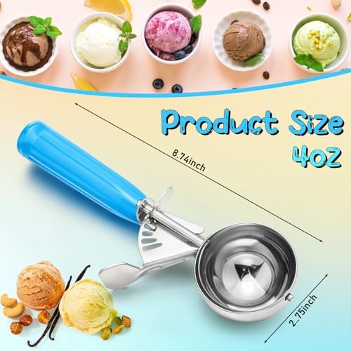 Reallnaive 2 Pcs Ice Cream Scooper with Trigger, 4 oz, Blue