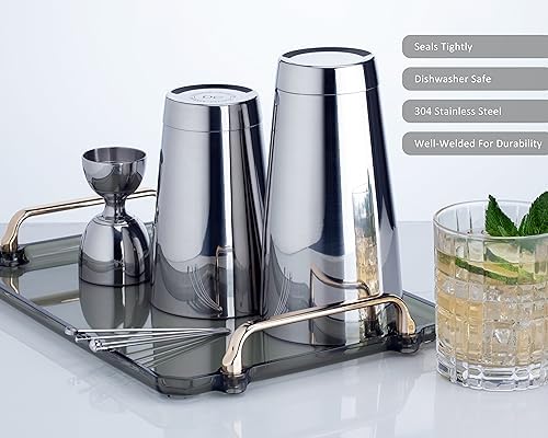 Premium Professional Boston Shakers Set - 18oz Weighted Stainless Steel 304 Cocktail Shakers for Bartenders | Heavy-Duty Bar Tools with Anti-Slip & Easy-Clean Design (Double Weighted)