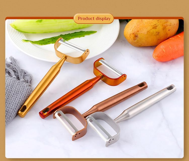 Stainless Steel Vegetable Peeler with Potato Eye Remover & Swiveling Twin Blades, Y Shaped & P Shaped Titan Potato Peeler for Fruit & Veggie, Dishwasher Safe, 2 PCS (Sunset Red)