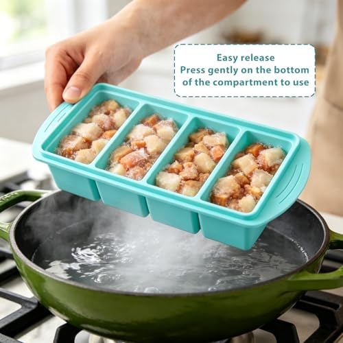 Silicone Freezer Trays with Lid for Food- 4 Large 1-Cup (250ml) 2 Pack, Ice Cube Tray Easy Release and Food Storage, Freezer Molds for Meal Prepping, Soup, Sauces, Stews and Leftovers