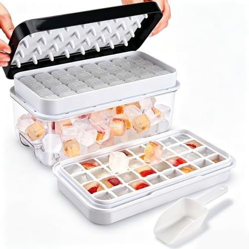 Ice Cube Trays for Freezer with Stackable Design & Lid – Quick-Release Ice Trays for Freezer with Lid and Bin, Perfect Ice Cube Maker for Whiskey, Cocktails – BPA-Free Ice Bin for Freezer Storage