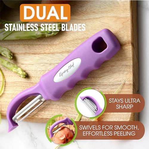 Spring Chef Stainless Steel Swivel Vegetable Peeler & Professional Large Dough Blender - 2 Product Bundle - Orchid