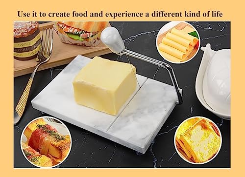 Marble Cheese Slicer,Non-stick Cheese Slicer,Polished Marble Cheese Slicing Plate for Cheese Slicing,Butter, Soft Foods(White Grey)