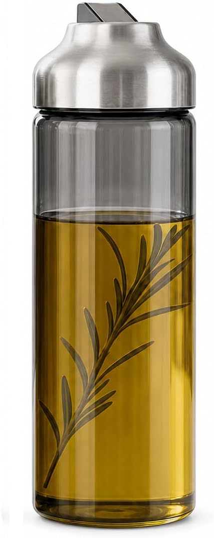 Aelga Olive Oil Dispenser Bottle for Kitchen, 14oz Dark Glass Vinegar Dispenser, Auto Flip Lid, UV-Protected Oil Cruet with Drip-Free Pour Spout