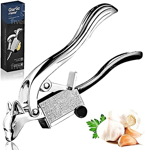 Sinan Manual Garlic Press ,Knoblauchpresse Edelstahl Fleischwolf und Zerkleinerer mit Silikon Rollenschäler Rostfrei, leicht drücken, spülmaschinenfest, zu reinigen