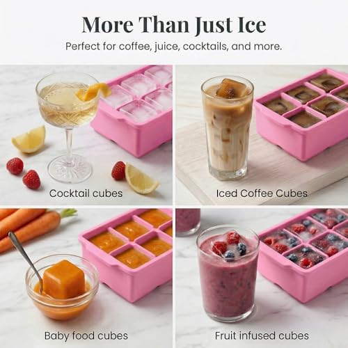 KitchFort® Large Silicone Ice Cube Tray (2-Pack) - 2" Big Ice Mold with Lid