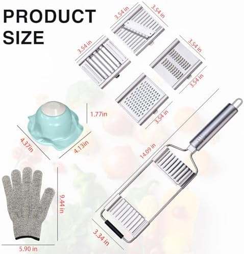 7 in 1 Multi-Purpose Vegetable Slicer Set, Handheld Vegetable Slicer with 4 Interchangeable Blades, Kitchen Tool Shredders Cutters Grater for Vegetable Fruits, Medium