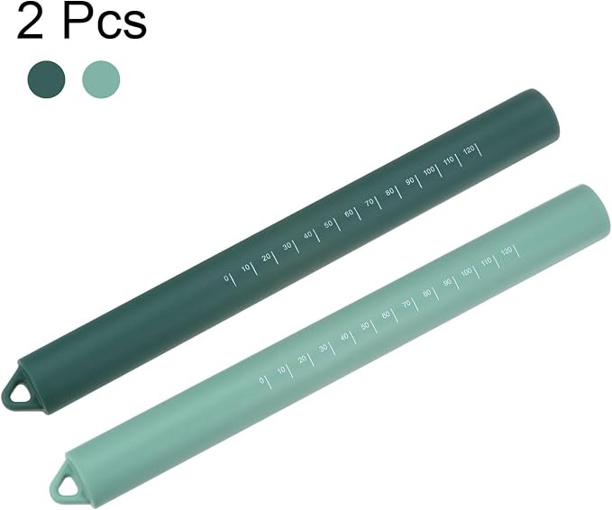 HARFINGTON 2pcs Silicone Rolling Pin 10" Stainless Silicone Surface Non-Stick Stainless Steel Inner Core Dough Roller Kitchen Roller for Baking Pastry Pizza Fondant Bread, Green,Dark Green