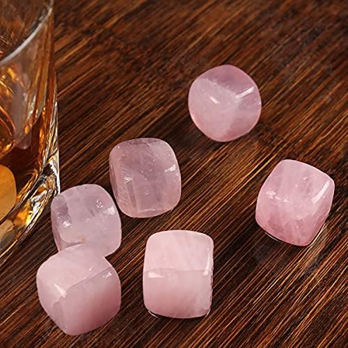 Rose Quartz Whiskey Stones Chilling Crystal Ice Cubes for Drinks Whiskey Rocks 0.7-0.8" Wine Cubes Gifts for Women Set of 6