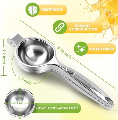 Lemon Squeezer Large, Lemon Squeezer Juicer Stainless Steel, Heavy Duty Manual Citrus Juicer Hand Press, Kitchen Tools Lime Squeezer Bar Tool, Easy to Clean Metal Lemon Hand Press