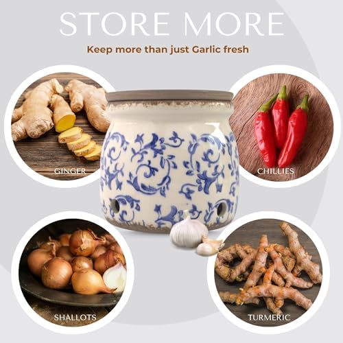 Okavango Garlic Keeper - Terracotta Garlic Container - Garlic Storage - Garlic Holder Countertop - Garlic Holder Ceramic - Jar - Saver -Bowl - Cellar (Ivory, 16oz)