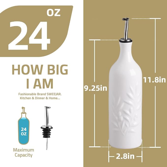 Sweejar Ceramic Olive Oil Dispenser Bottle, 24 Oz Relief Design EVOO Oil and Vinegar Dispensing Bottle with Spout for Kitchen, Set of 1 (Gradient Blue)