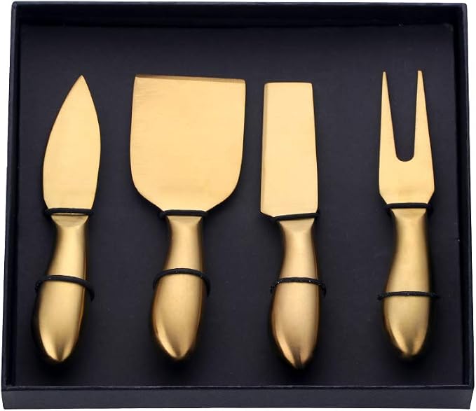 Cheese Knife Set, Stainless Steel Cheese Tool, Ergonomic Design&Easy To Use, for Birthday/Parties/Wedding/Bridal Shower/Housewarming and Anniversary (goldcase)