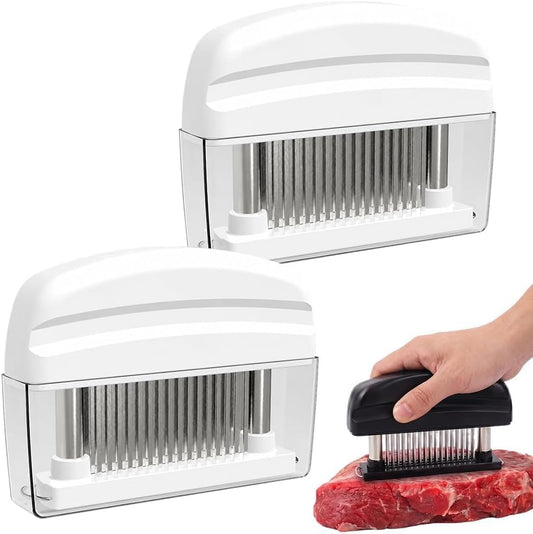 Meat Tenderizer Tool with 48 Stainless Steel Needle Blades, Spring Loaded Meat Tenderizer, Handheld Blade Meat Tenderizer for Steak, Beef, Chicken, Pork, BBQ Grill Kitchen Gadgets (White*2pcs)