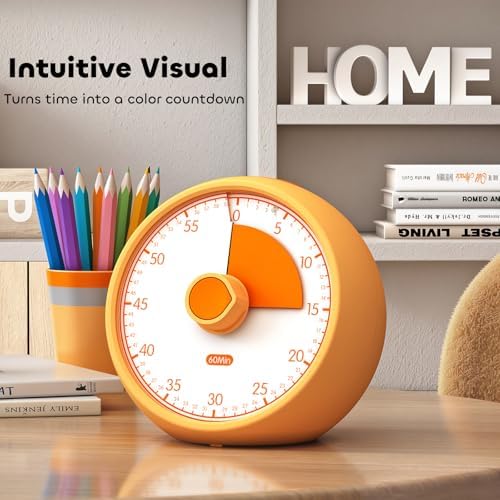 Visual Timer for Kids 60-Minute Countdown Timer with Optional Alarm, Focus Tool for ADHD & Autism, Time Management for Homework, Chores, Office, Kitchen, Teaching & Study Routines (Orange)