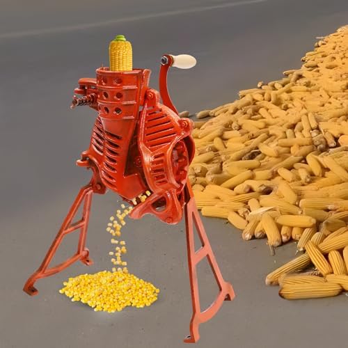 Corn Sheller Hand Crank, Heavy Duty Corn Cob Stripper Shelling Machine, Hand Corn Sheller with Wooden Handle, Manual Quick Corn Cob Stripper Tool for Home Use (Orange)
