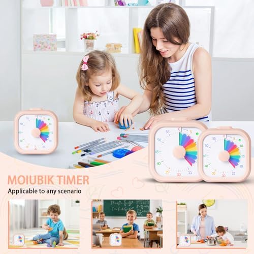 Visual Timer for Kids 60 Minute Countdown Timer Rainbow Square Desktop Timer for Classroom Study Office Kitchen with Silent Operation (Pink)