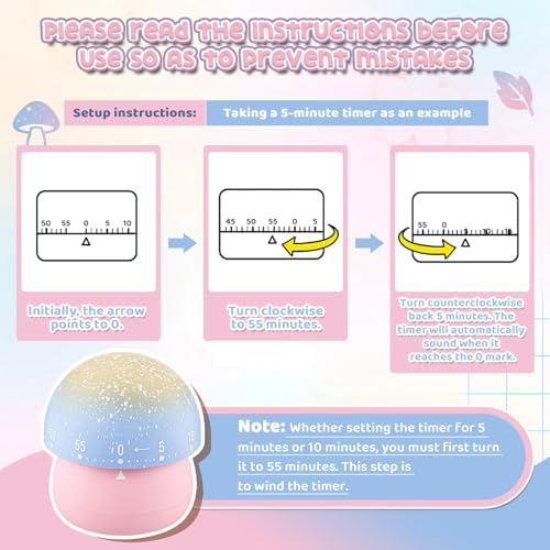 Amylove 4 Pcs Cute Mechanical Kitchen Timer Mushroom 60 Minutes