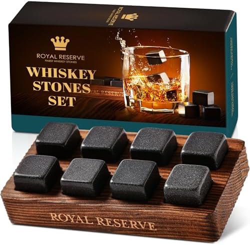 Whiskey Stones Gift Set by Royal Reserve – 8 Granite Chilling Rocks