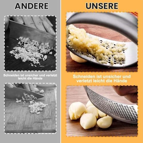 Garlic Press Rocker - Stainless Steel Portable Garlic Crusher, Ergonomic Ginger Grinder | Manual Mincing Tool for Food Prep, Home, Restaurant, Cooking, Party, Bbq, Picnic, Camping, Daily Use