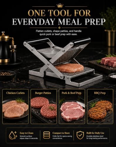 Manual Schnitzel Press Machine, Stainless Steel Clamp-On Meat Tenderizer & Chicken Cutlet Flattener for Beef, Pork, Steak and Patty Prep