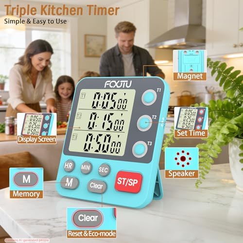 Digital Dual Kitchen Timer, Multi-Channel Magnetic Countdown for Cooking
