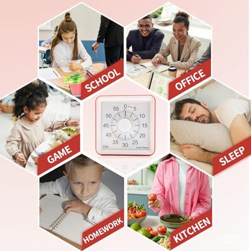 60 Minutes Countdown Visual Timer,Manage Time Well for Kids and Adults,Silent Travel Time Design for Education,Classroom,Home,Office (2*Red)