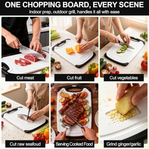 Viretang Dishwasher Safe Cutting Board for Kitchen, 3 Pieces, Grinding Area