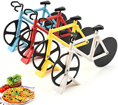 Bicycle Pizza Cutter Wheel Non-stick Dual Cutting Wheels Stainless Steel Bike Pizza Slicer with a Stand for Pizza Lovers Kitchen Gadget?Blue?