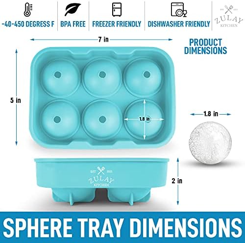 Zulay Kitchen Silicone Ice Cube Trays Set of 2 - Large Square Ice Cube Molds and Sphere Ice Ball Maker with Lid - BPA Free Reusable Ice Mold For Whiskey, Cocktails, Bourbon (Blue)