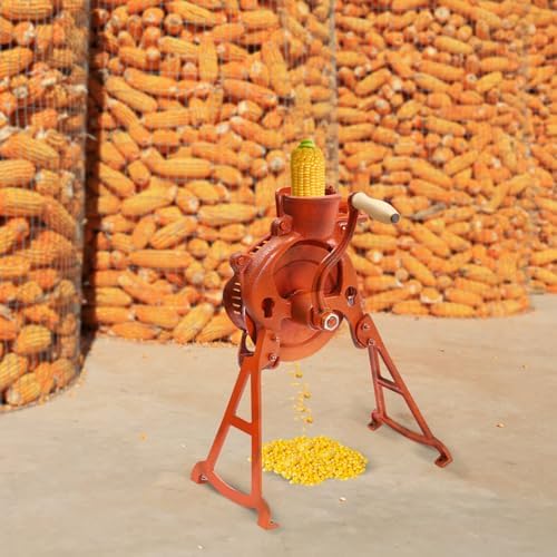 Corn Sheller Hand Crank, Heavy Duty Corn Cob Stripper Shelling Machine, Hand Corn Sheller with Wooden Handle, Manual Quick Corn Cob Stripper Tool for Home Use (Orange)
