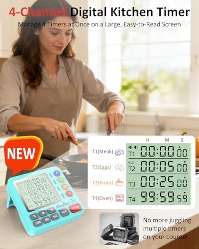 Digital Kitchen Timer with 4 Channel, Loud Alarm and Silent Mode