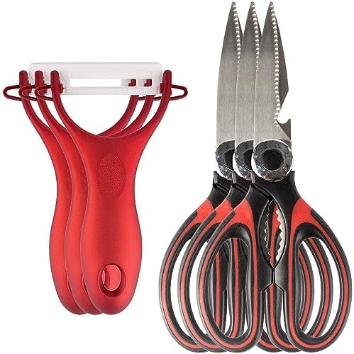 Premium 5-in-1 Kitchen Shears with Peeler Set - 3 Sets (3 Scissors & 3 Peelers)