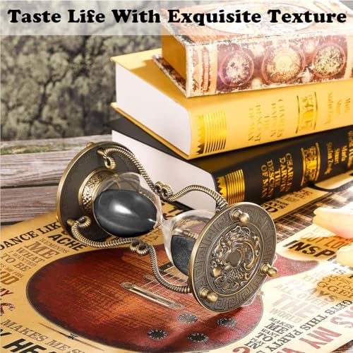 CNCJ Hourglass Timer Sand Clock 60 Minute: Brass Medieval Dragon Black Sand Watch 60 Min, Large Reloj De Arena, Gothic Fantasy One Hour Sandglass for Gifts, Home, Desktop Decor