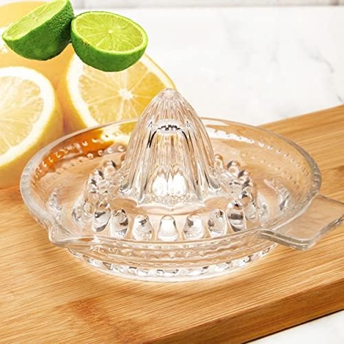 Calaberno Lemon Squeezer Citrus Juicer Manual Hand Squeezer with Handle and Pour Spout, Pulp and Pips Extractor, Heavyweight - Thick Glass with Pouring Lip - Traditional Ergonomic Design, BPA Free