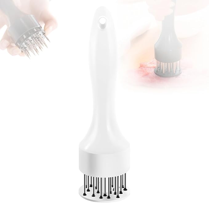 Stainless Steel Meat Tenderizer, Meat Tenderizer Tool Meat Tenderizer with 21 Stainless Steel Ultra Sharp Needle Blades Kitchen Gadgets for Chicken Steak Beef Meat Tenderizer (White, 1Pcs)