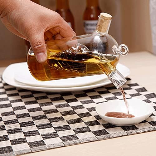 2 in 1 Olive Oil Vinegar Dispenser Cruet, Clear Glass Vinegar and Oil Bottles, Double Pourer Spout Oil Dispenser Bottle for Kitchen Cooking Container
