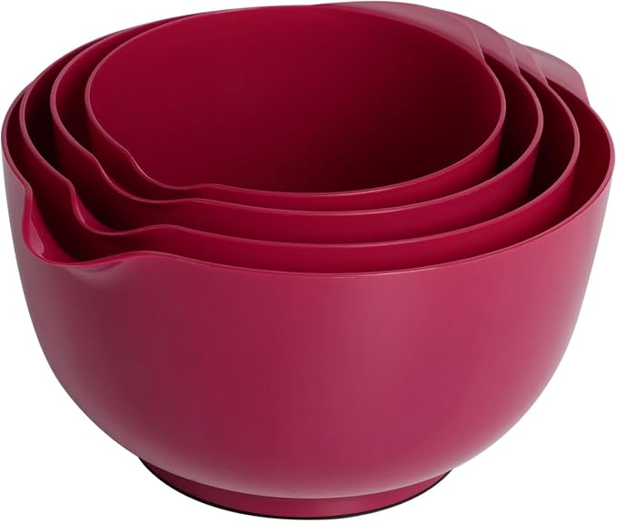 BoxedHome Classic Mixing Bowls Set of 4, BPA Free Plastic, Microwave Safe | 4.5, 3.5, 2.5 and 1.7 QT, Non-slip Base Large Non-toxic Nesting Bowl with Pour Spout, Dishwasher Safe, for Prep, Cooking
