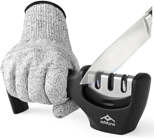 3-Stage Knife Sharpener for Kitchen Knives, Coarse, Fine & Polishing Slots, Fast Blade Sharpening with Non-Slip Base and Ergonomic Handle