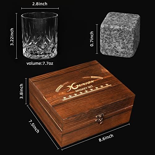 Xgunion Whiskey Stones Gift Set 2 Glasses 8 Granite Rocks with Tongs